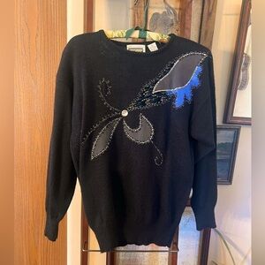 Vintage Anytime Glitz Eclectic
Ornate Black with Blue Acrylic Sweater Small